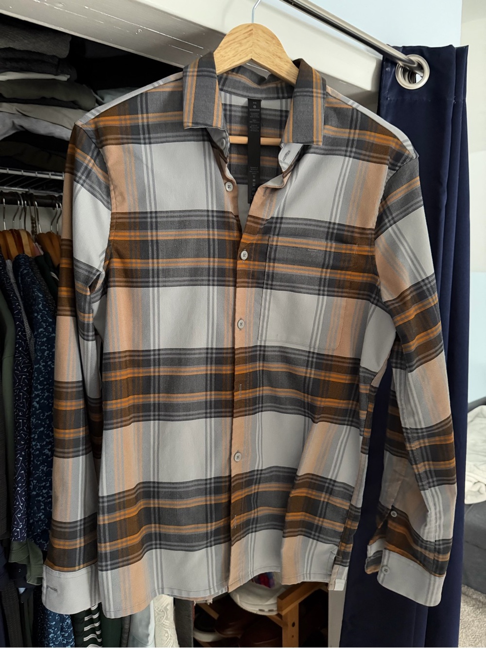 lululemon athletica Men’s Plaid Button-Down Shirt - Gray & Brown